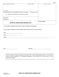 Form VN058 &quot;Notice of Arbitration Hearing Date&quot; - County of Ventura, California