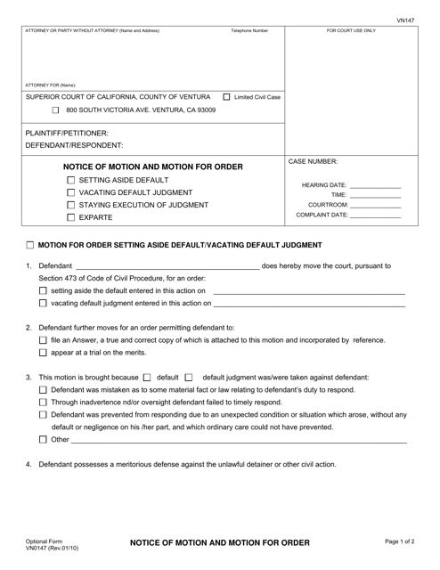 Form VN147  Printable Pdf