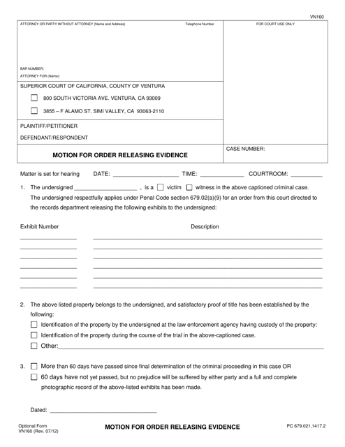 Form VN160  Printable Pdf