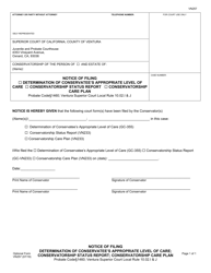 Form VN257 &quot;Notice of Filing: Determination of Conservatee's Appropriate Level of Care; Conservatorship Status Report; Conservatorship Care Plan&quot; - County of Ventura, California
