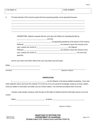 Form VN213 Objection to Petition for Appointment of Guardian (Probate Code 1514, Ventura Court Local Rule 10.00 F.4) - County of Ventura, California, Page 2