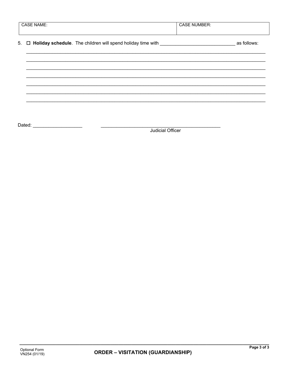 Form VN254 Order - Visitation (Guardianship Case) - County of Ventura, California, Page 3