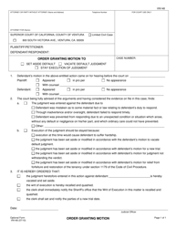 Document preview: Form VN148 Order Granting Motion for Order Setting Aside/Vacating Default/Staying Execution of Judgment (Civil) - County of Ventura, California