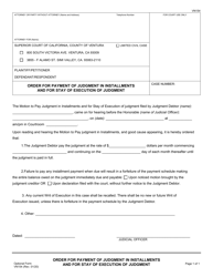 Form VN154 &quot;Order for Payment of Judgment in Installments and for Stay of Execution of Judgment&quot; - County of Ventura, California
