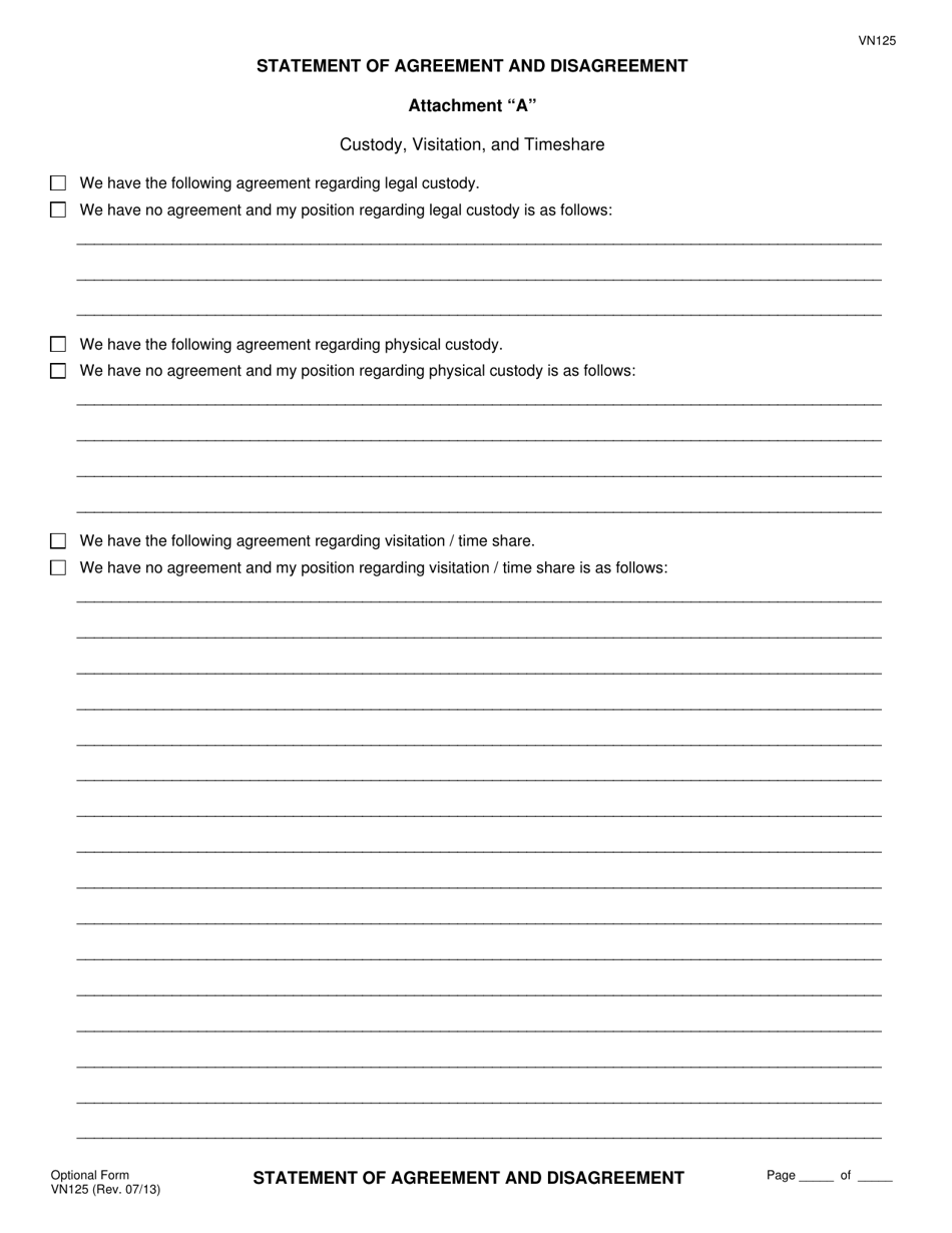 Form VN125 Petitioners / Respondents Statement of Agreement and Disagreement - County of Ventura, California, Page 3