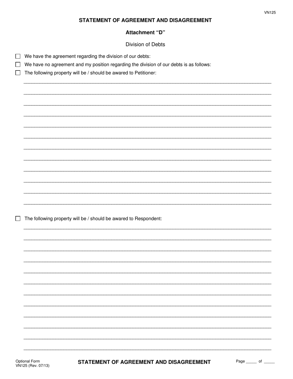 Form VN125 Petitioners / Respondents Statement of Agreement and Disagreement - County of Ventura, California, Page 6