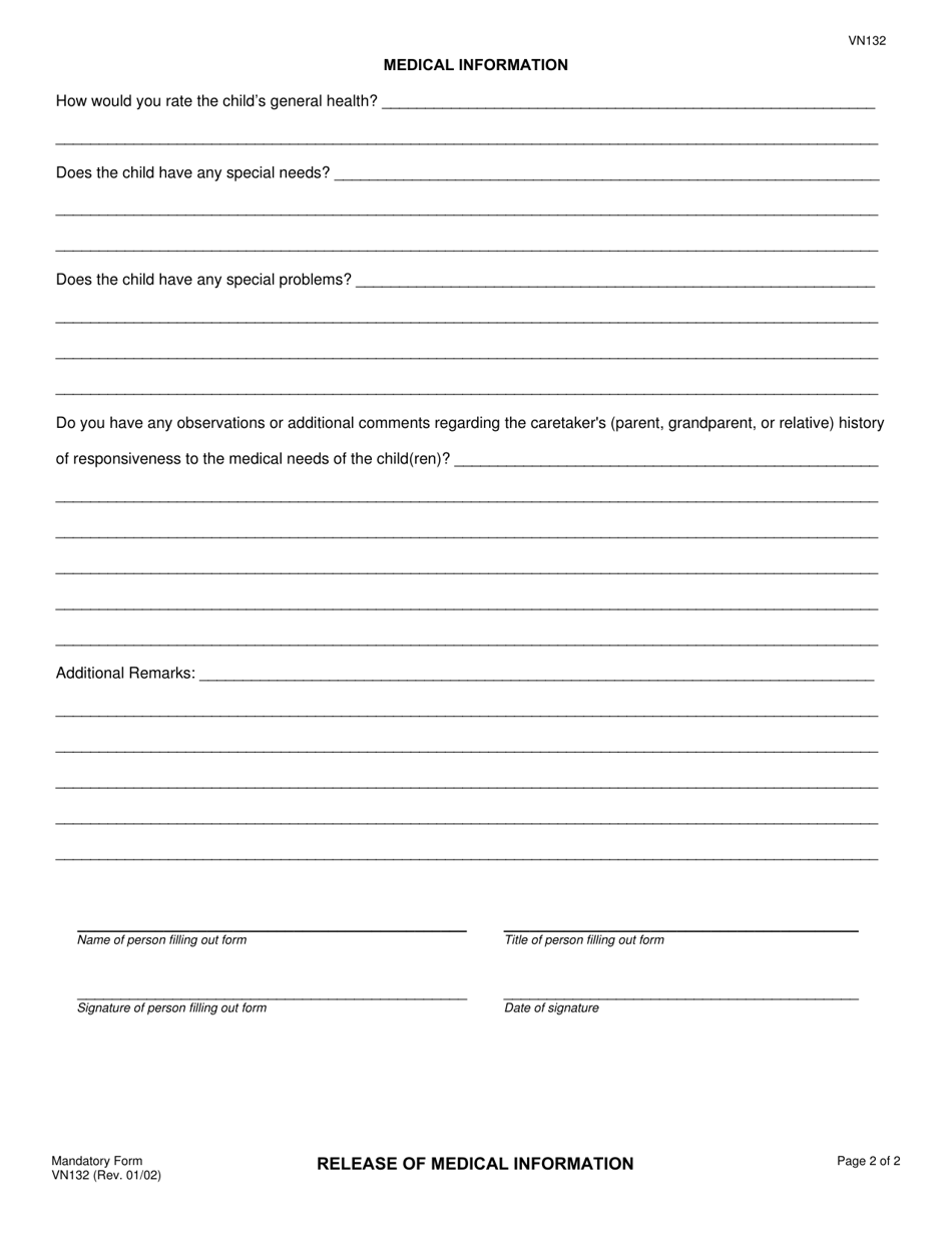 Form VN132 Release of Medical Information - County of Ventura, California, Page 2
