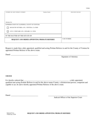 Document preview: Form VN084 Request and Order Appointing Probate Referee - County of Ventura, California