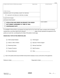 Form VN103 &quot;Stipulation and Order on Order to Show Cause; Settlement Agreement at Time of Trial; Continuance Dates&quot; - County of Ventura, California