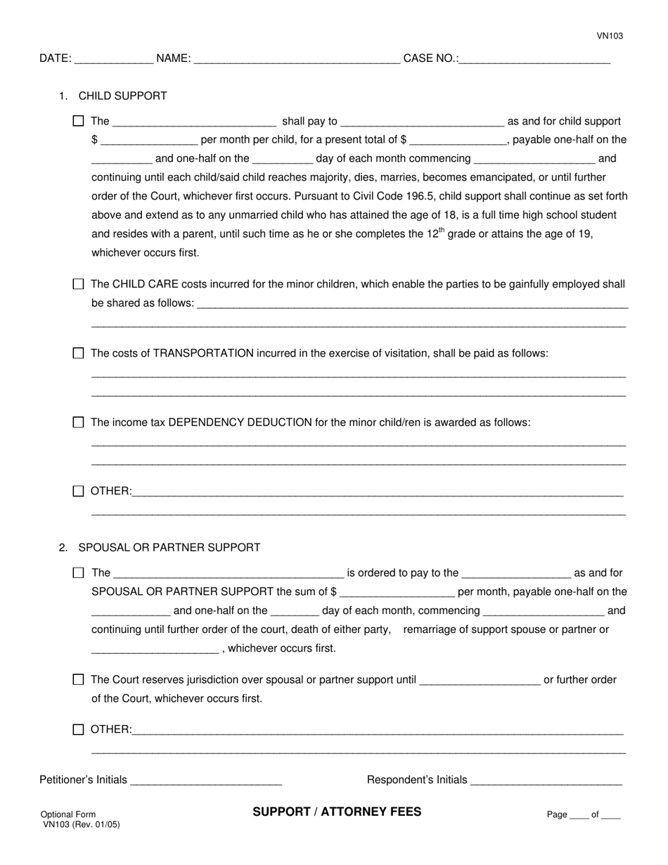 Form VN103 Stipulation and Order on Order to Show Cause; Settlement Agreement at Time of Trial; Continuance Dates - County of Ventura, California, Page 6