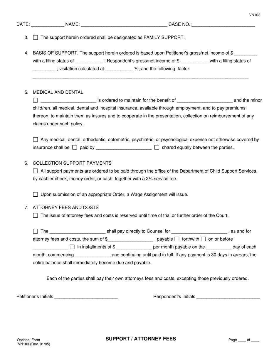Form VN103 Stipulation and Order on Order to Show Cause; Settlement Agreement at Time of Trial; Continuance Dates - County of Ventura, California, Page 7