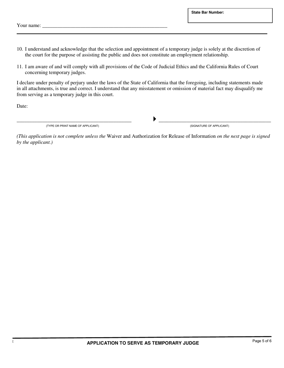 Application to Serve as Temporary Judge - County of Ventura, California, Page 5