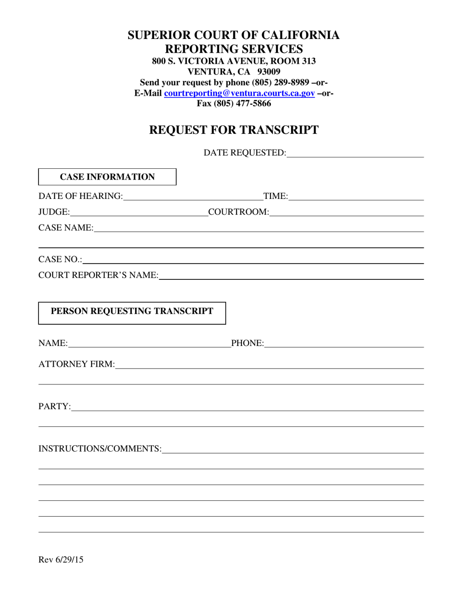 County of Ventura, California Request for Transcript - Fill Out, Sign ...