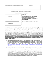 Document preview: Remote Mandatory Settlement Conference Procedures; Acknowledgement of Receipt & Stipulation - County of Ventura, California