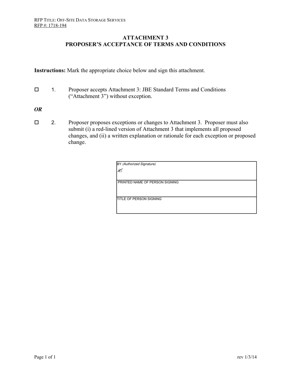 Attachment 3 Proposers Acceptance of Terms and Conditions - off-Site Data Storage Services - County of Ventura, California, Page 1