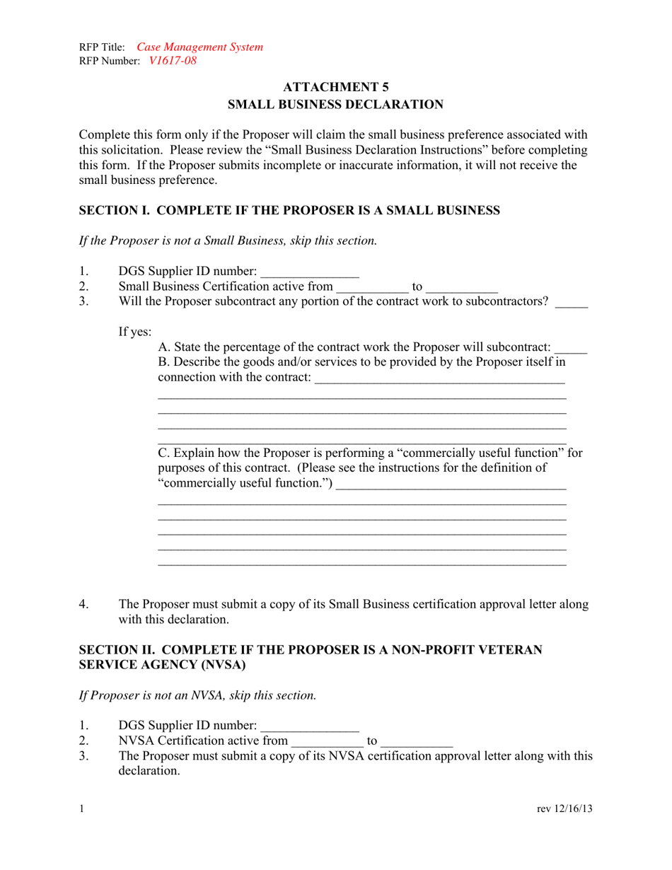 Attachment 5 Small Business Declaration - County of Ventura, California, Page 1