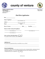 Document preview: Park Host Application - County of Ventura, California
