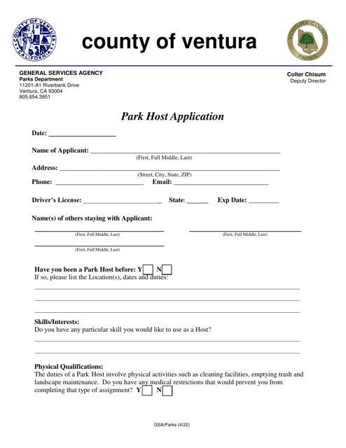 Park Host Application - County of Ventura, California