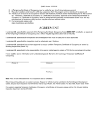 Residential Temporary Certificate of Occupancy Form - City of Austin, Texas, Page 2