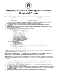 Document preview: Residential Temporary Certificate of Occupancy Form - City of Austin, Texas