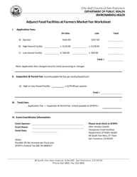 Document preview: Adjunct Food Facilities at Farmers Market Fee Worksheet - City and County of San Francisco, California
