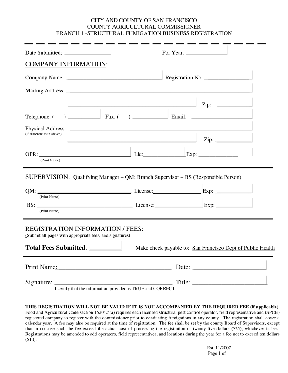 Branch 1 - Structural Fumigation Business Registration - City and County of San Francisco, California, Page 1