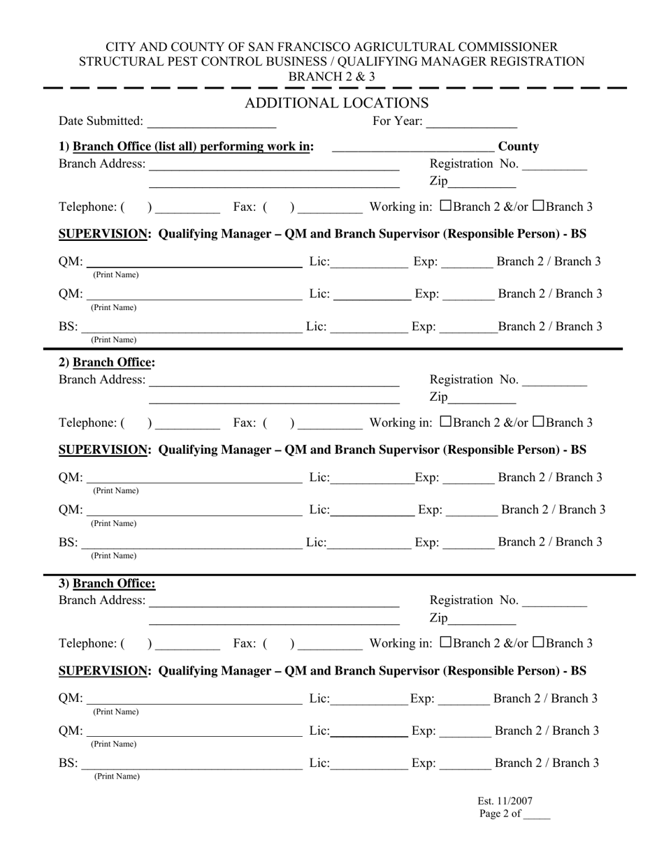 Structural Pest Control Business / Qualifying Manager Registration - Branch 2  3 - City and County of San Francisco, California, Page 2