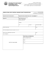 Document preview: Agricultural Pest Control Advisor County Registration - City and County of San Francisco, California