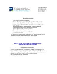 New Occupant Water Customer Application - City of Philadelphia, Pennsylvania, Page 2