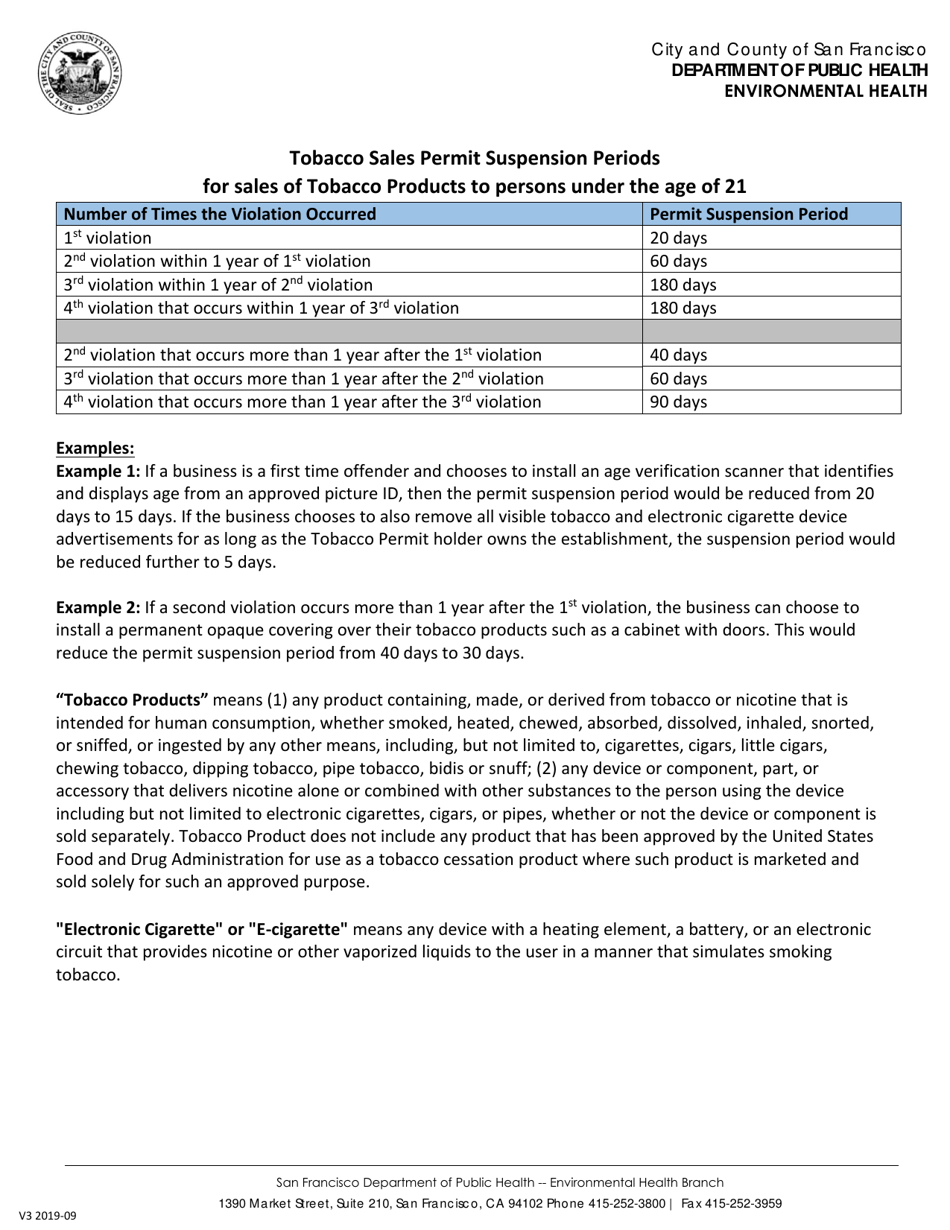 Compliance Agreement for First Time Violators of the San Francisco Health Code: Article 19; Section 19h.14 and Section 19h.14-1 - City and County of San Francisco, California, Page 2