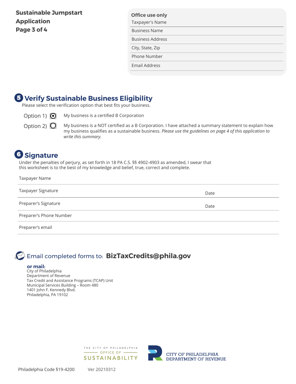 Sustainable Jumpstart Application - City of Philadelphia, Pennsylvania, Page 3