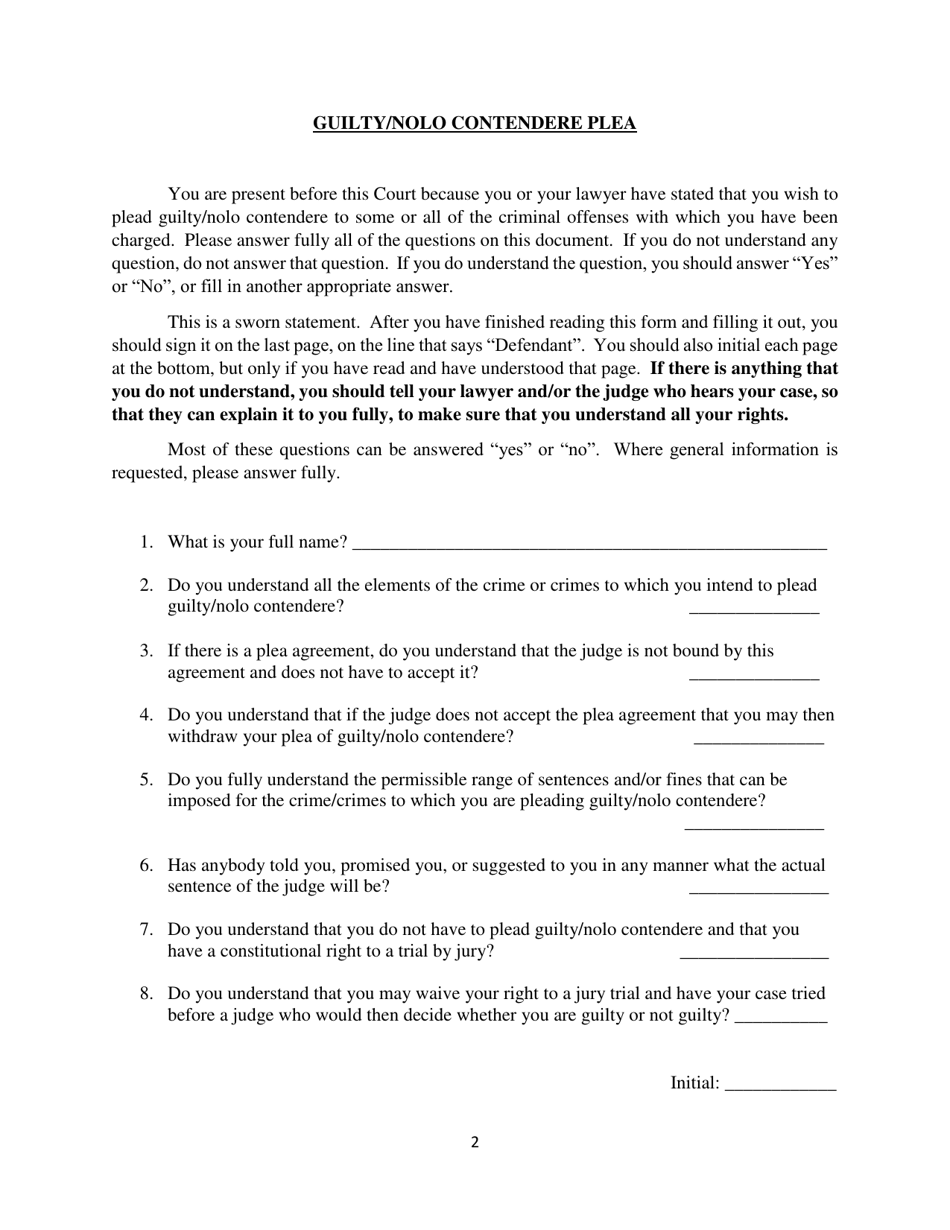 Guilty Plea Colloquy Form - Snyder County, Pennsylvania, Page 2