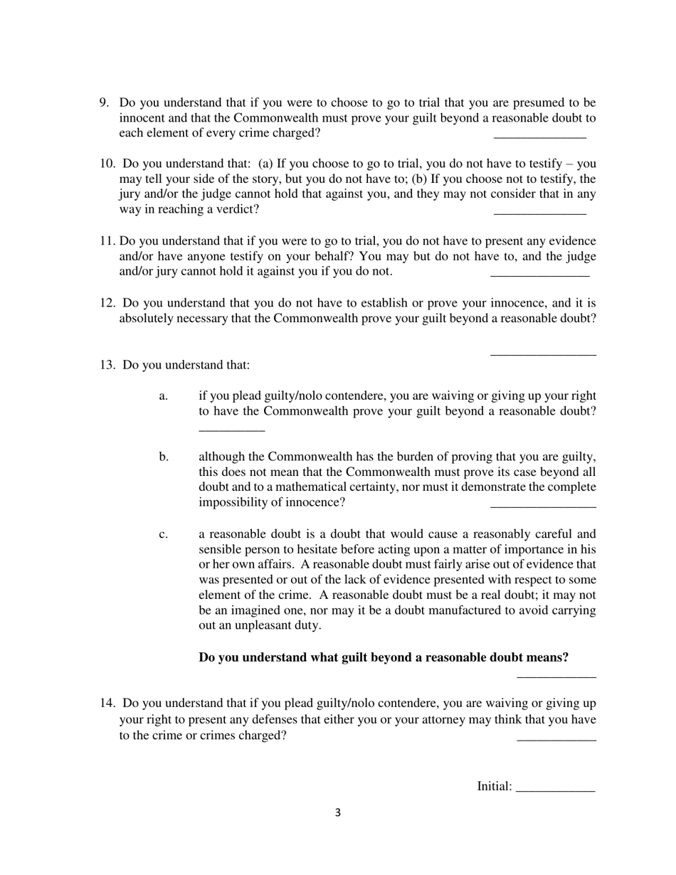 Guilty Plea Colloquy Form - Snyder County, Pennsylvania, Page 3