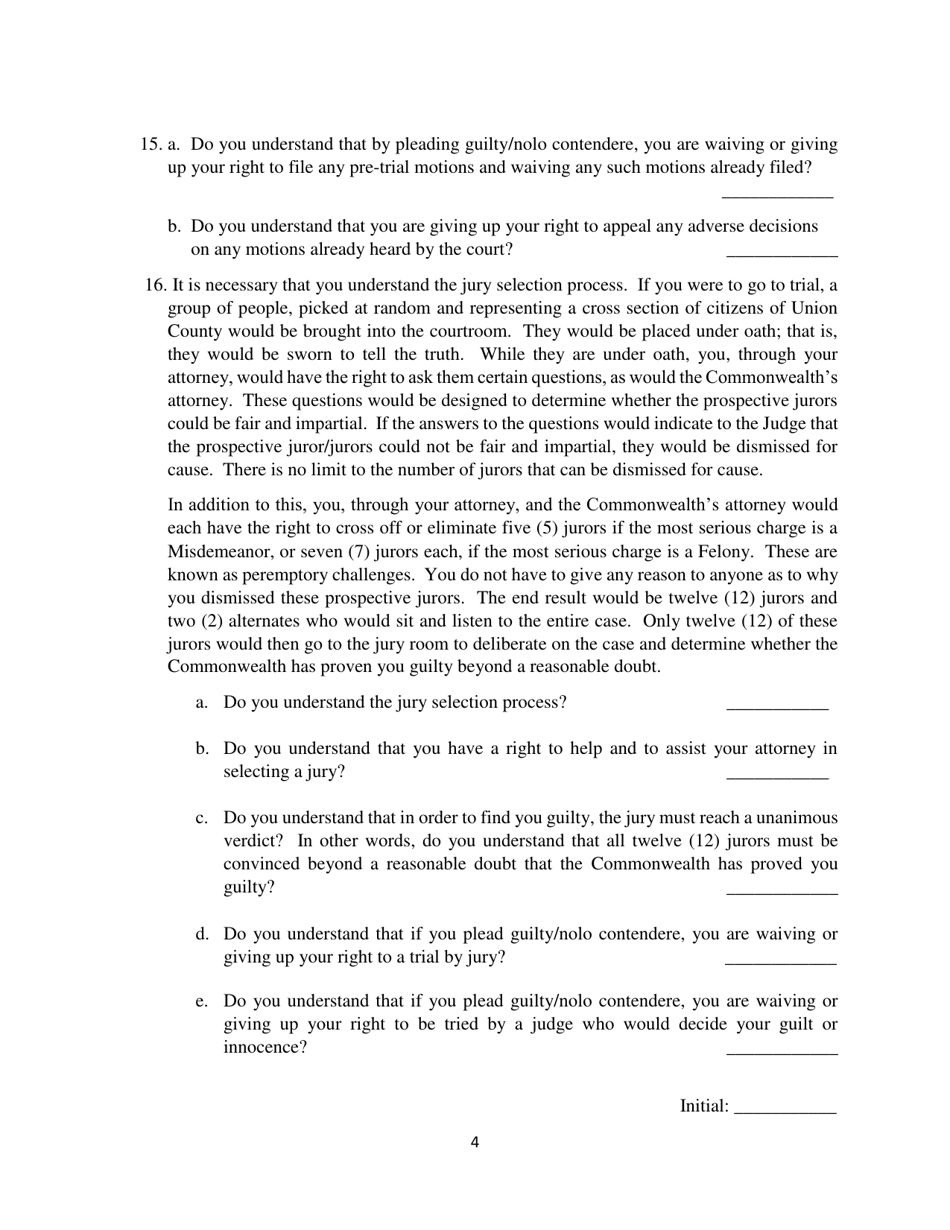 Guilty Plea Colloquy Form - Snyder County, Pennsylvania, Page 4