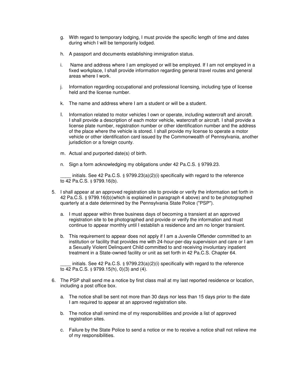 Court Notification to Juvenile Offender Pursuant to 42 Pa.c.s. 9799.23 - Snyder County, Pennsylvania, Page 2