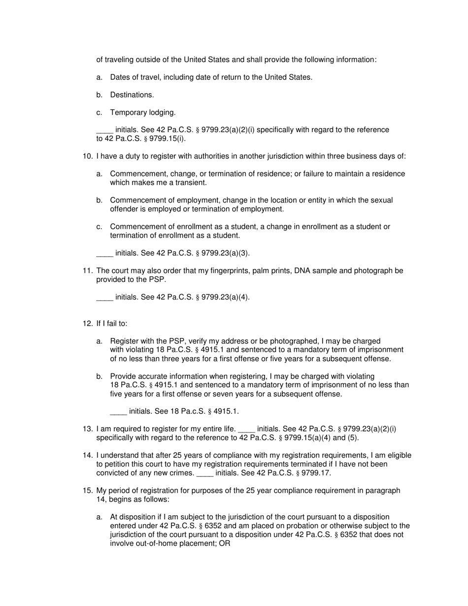 Court Notification to Juvenile Offender Pursuant to 42 Pa.c.s. 9799.23 - Snyder County, Pennsylvania, Page 4