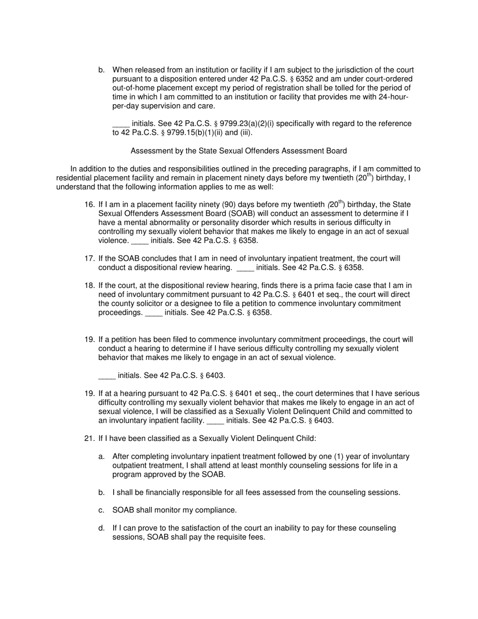 Court Notification to Juvenile Offender Pursuant to 42 Pa.c.s. 9799.23 - Snyder County, Pennsylvania, Page 5