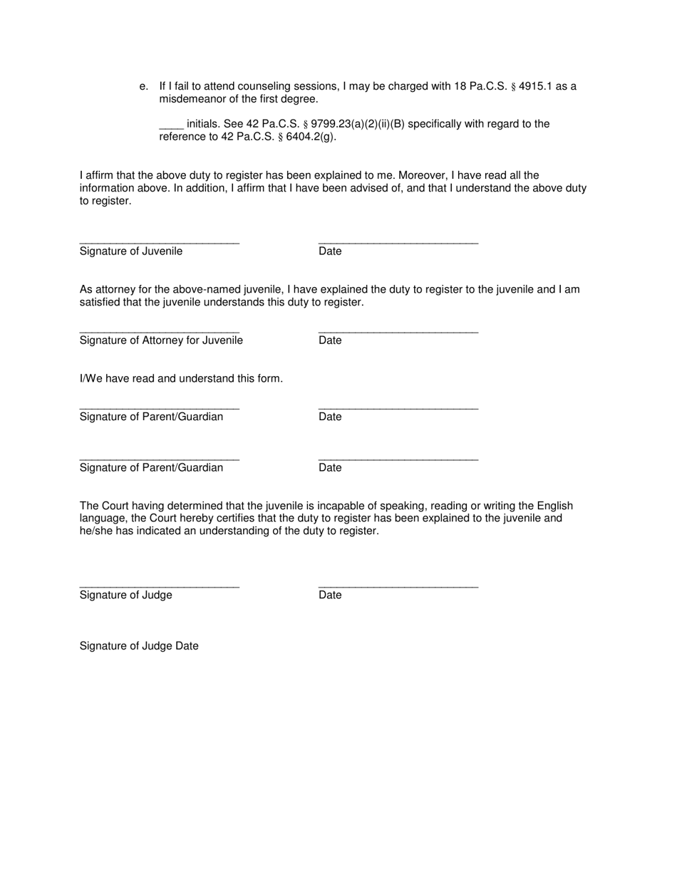 Court Notification to Juvenile Offender Pursuant to 42 Pa.c.s. 9799.23 - Snyder County, Pennsylvania, Page 6