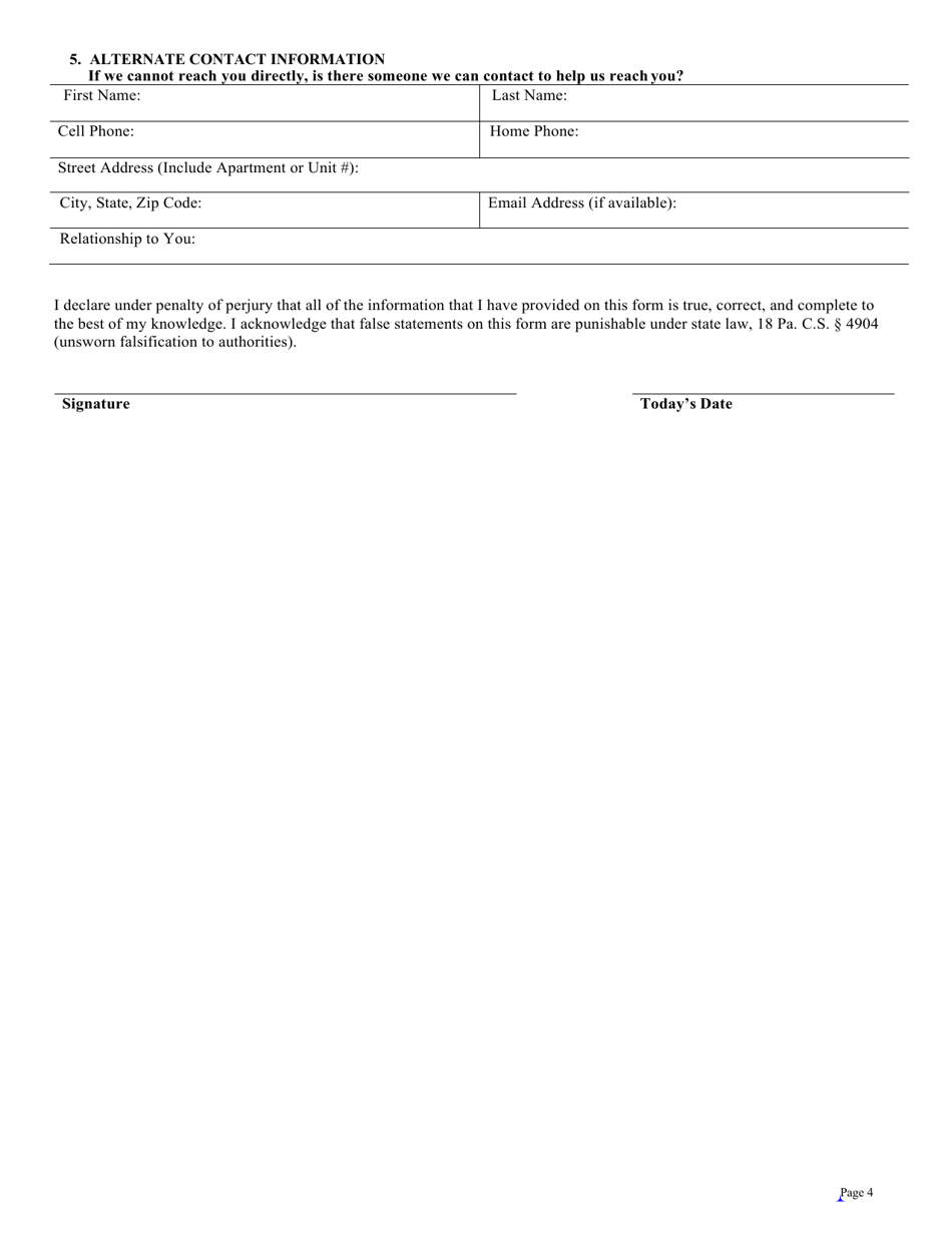 Prohibition on Testing for Marijuana as a Condition for Employment Intake Form - City of Philadelphia, Pennsylvania, Page 4