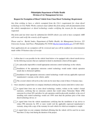Document preview: Request for Exemption of Diesel Vehicle From Clean Diesel Technology Requirement - City of Philadelphia, Pennsylvania