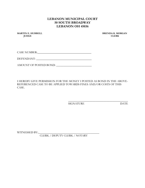 Bond Permission Form - City of Lebanon, Ohio
