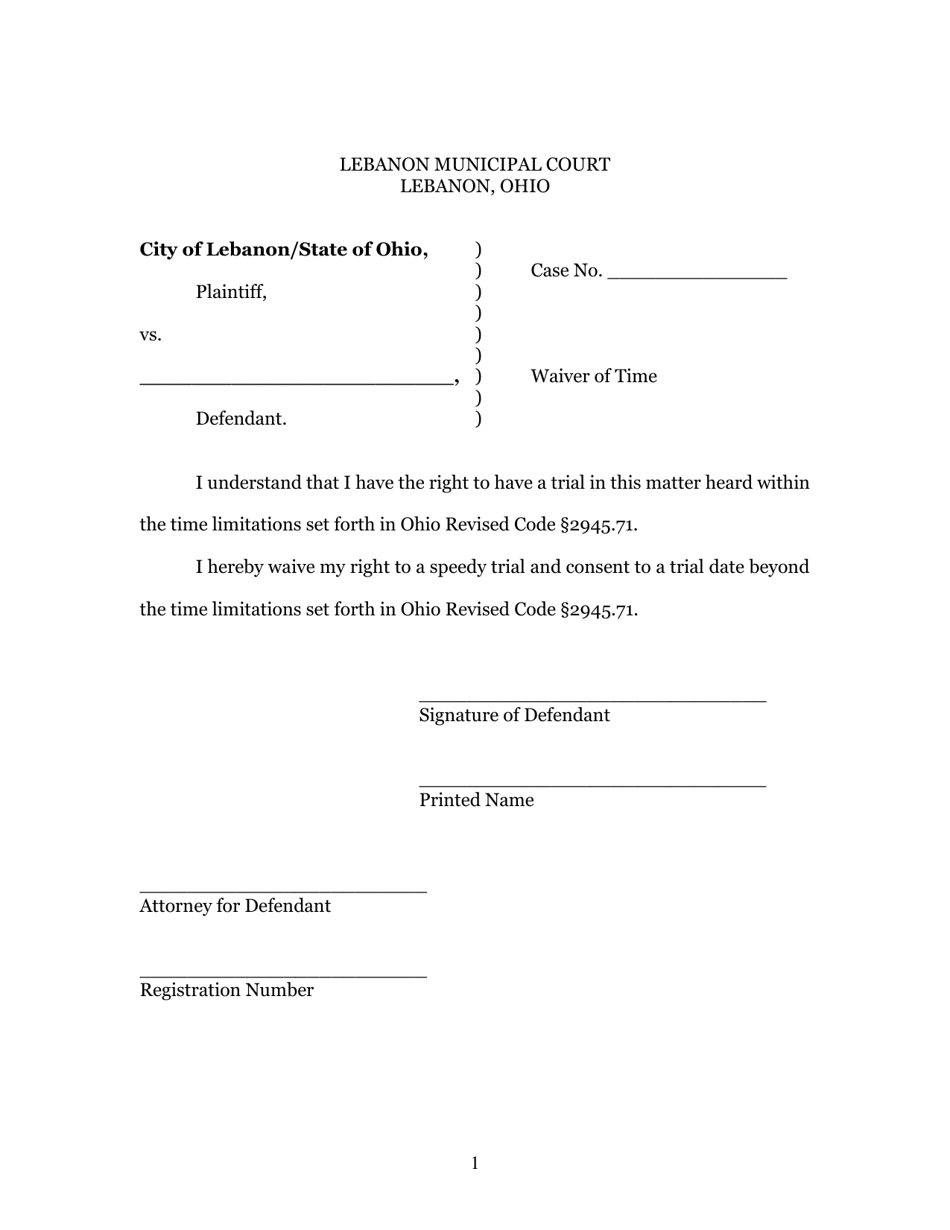 Waiver of Time - City of Lebanon, Ohio, Page 1