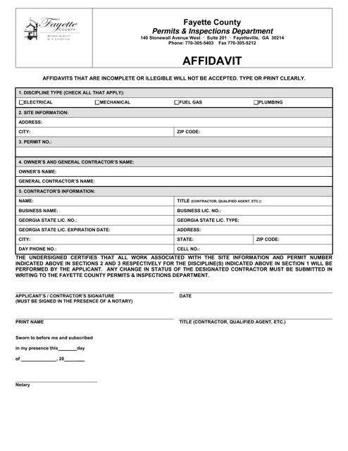 Affidavit - Fayette County, Georgia (United States) Download Pdf