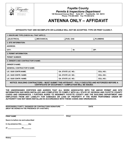 Antenna Only - Affidavit - Fayette County, Georgia (United States) Download Pdf