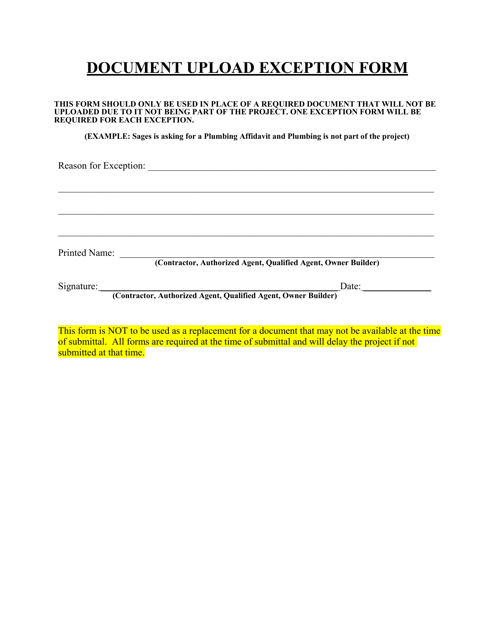 Document Upload Exception Form - Fayette County, Georgia (United States) Download Pdf