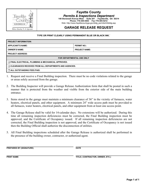 Garage Release Request - Fayette County, Georgia (United States)