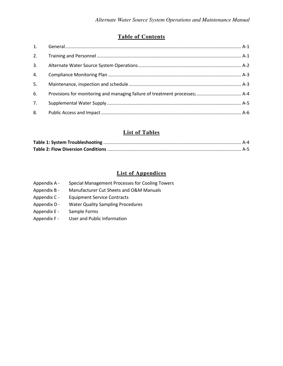 Alternate Water Source System Operations and Maintenance Manual - City and County of San Francisco, California, Page 3