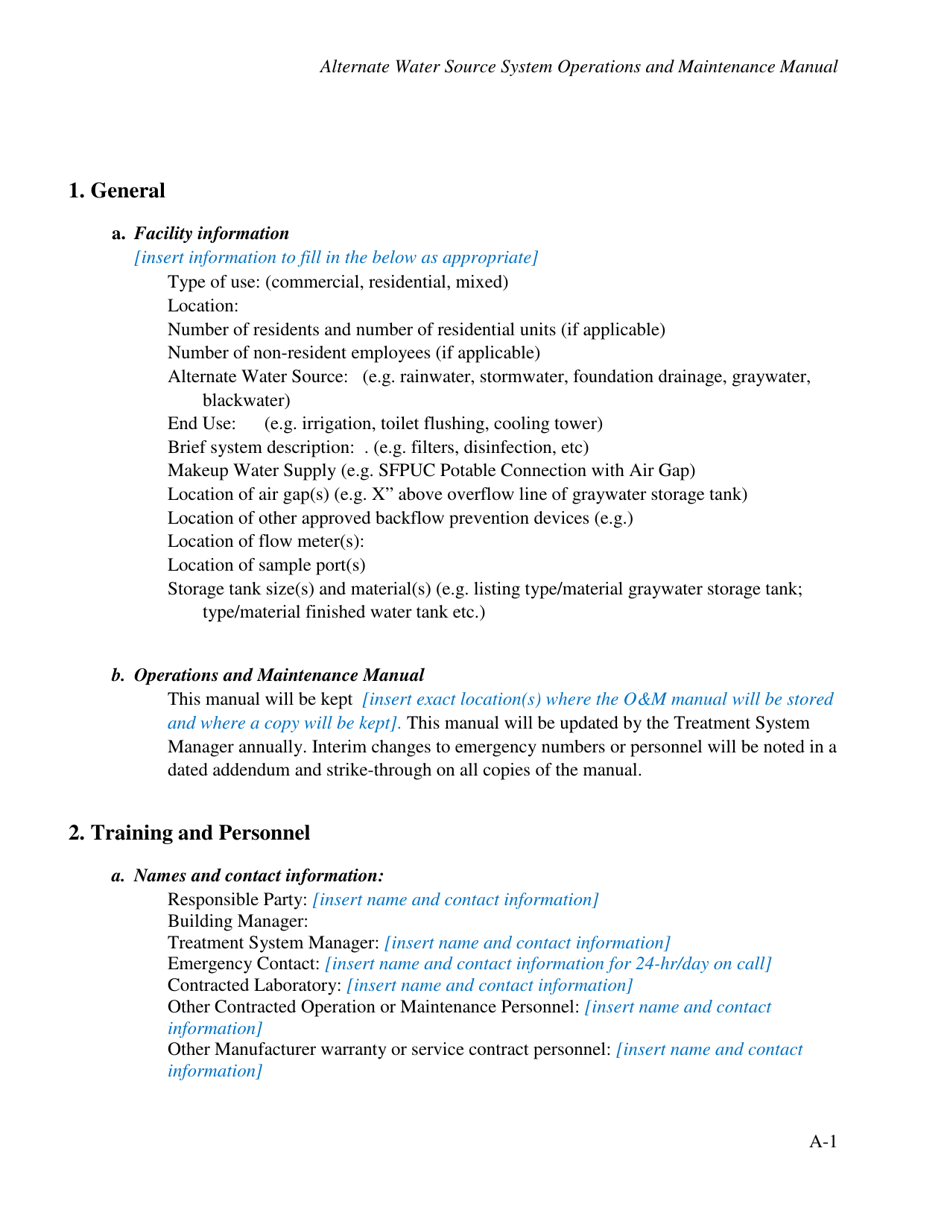 Alternate Water Source System Operations and Maintenance Manual - City and County of San Francisco, California, Page 4