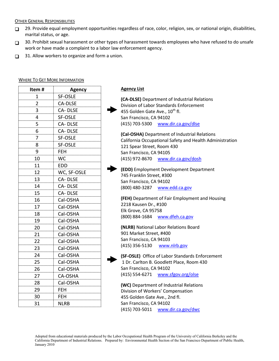Declaration of Healthy and Safe Working Conditions - City and County of San Francisco, California (English / Spanish / Chinese / Tagalog), Page 4