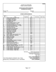 Form DS-49 &quot;Subdivision Improvements Estimate of Costs&quot; - County of Ventura, California